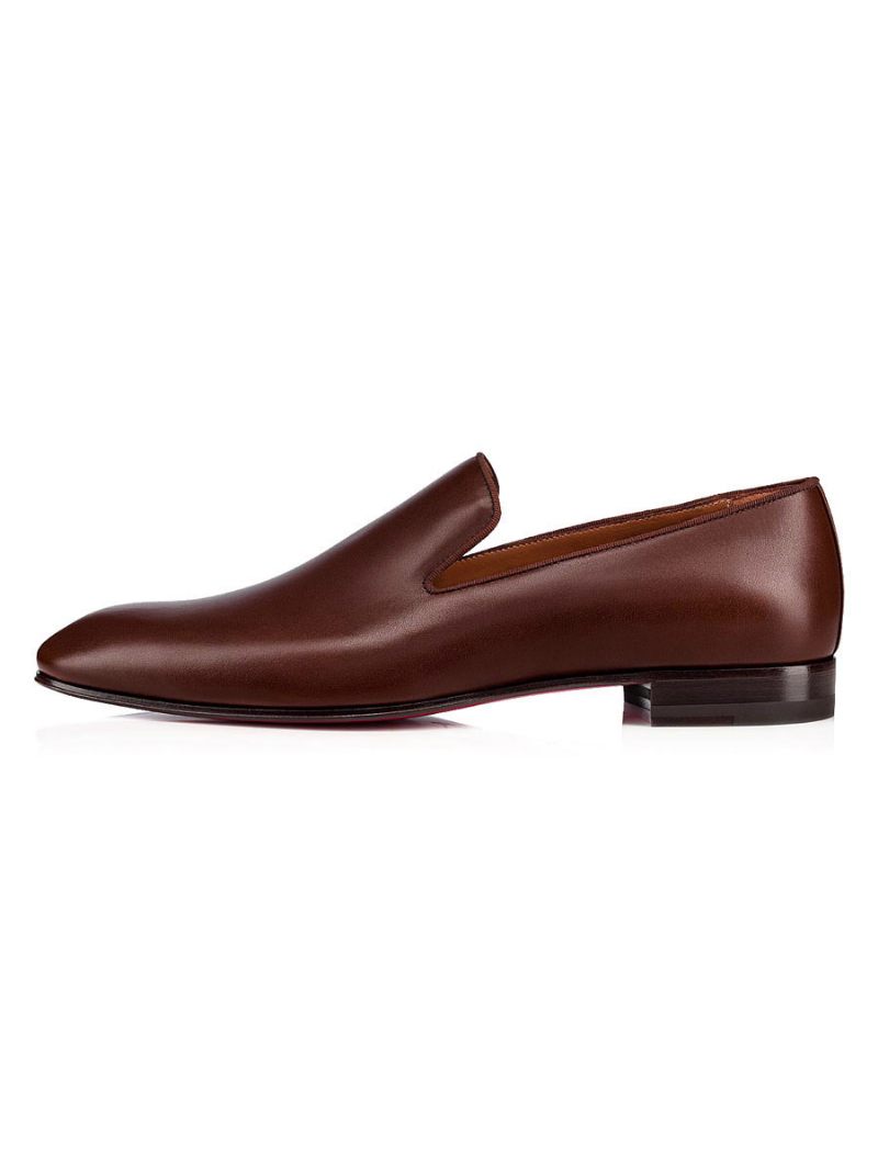 Chaussures Robe Mariée Pour Hommes Bout Rond À Enfiler Cuir Vache Marron Bal Fête - Café Brun