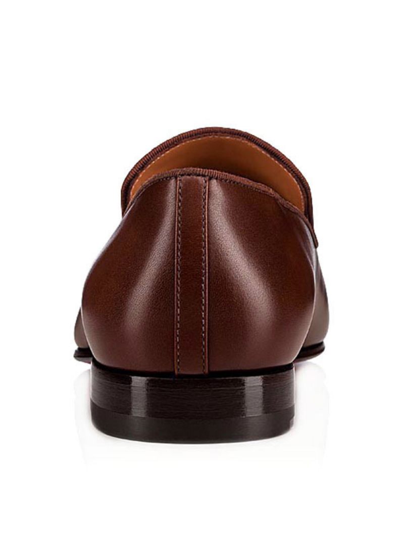 Chaussures Robe Mariée Pour Hommes Bout Rond À Enfiler Cuir Vache Marron Bal Fête - Café Brun