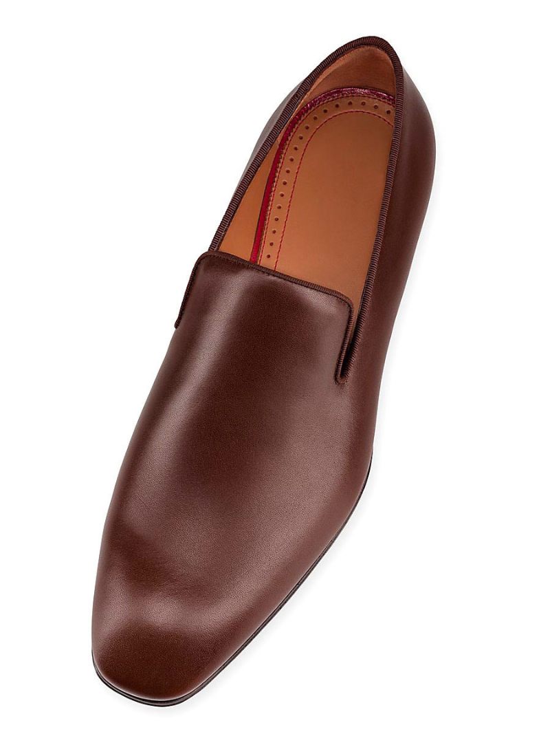 Chaussures Robe Mariée Pour Hommes Bout Rond À Enfiler Cuir Vache Marron Bal Fête - Café Brun