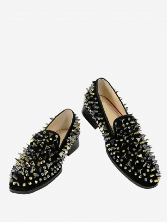 Milanoo – Mocassins Noirs À Paillettes Pour Hommes Chaussures Bal Fête Mariage Avec Rivets Pointes 2024