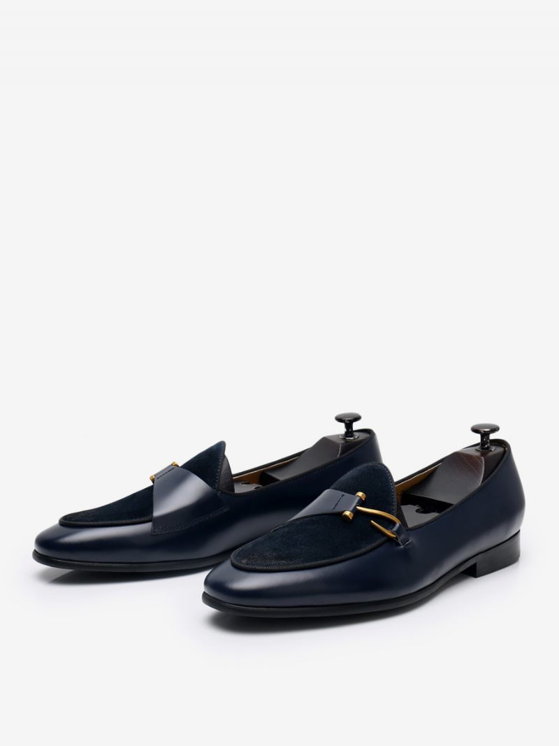 Mne's Cowhide Slip-on Loafer Chaussures Mariage Pour Hommes - Bleu Profond