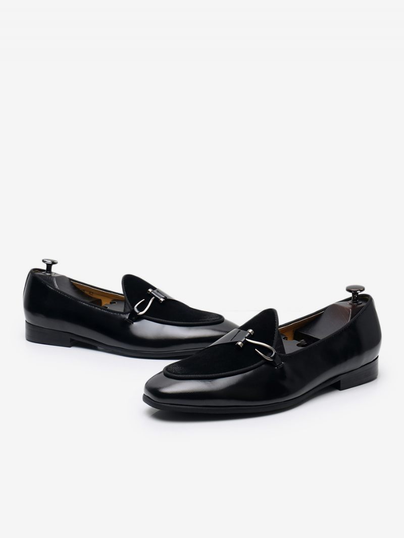 Mne's Cowhide Slip-on Loafer Chaussures Mariage Pour Hommes - Noir