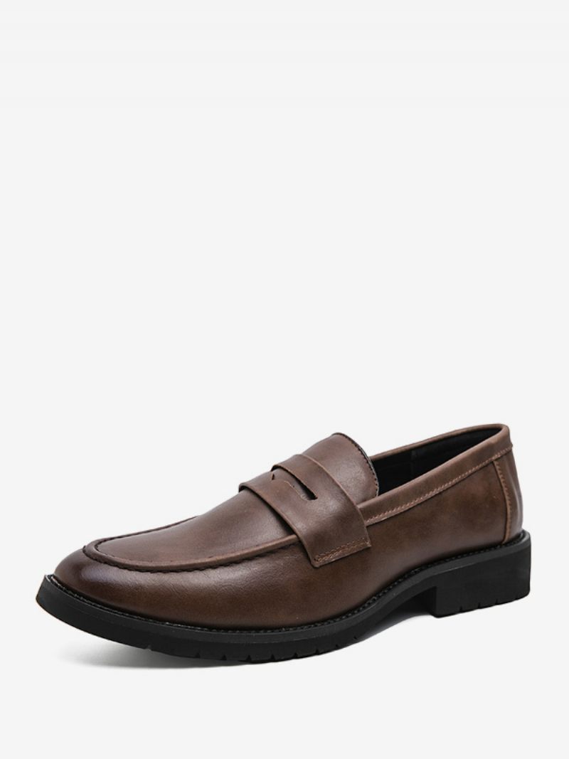 Mocassins Bal Pour Hommes À Enfiler Bout Rond Cuir Pu - Marron Café