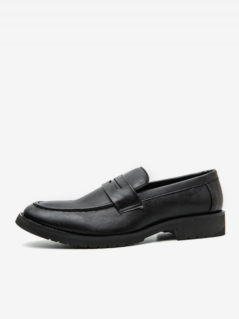 Mocassins Bal Pour Hommes À Enfiler Bout Rond Cuir Pu - Noir