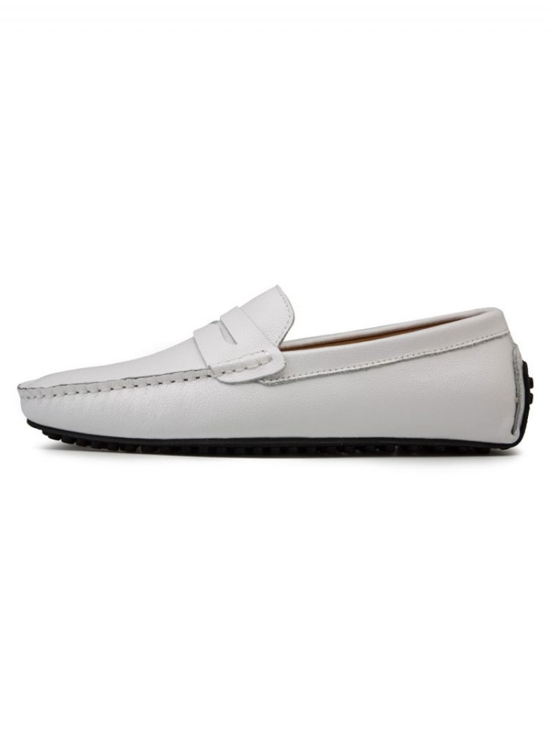 Mocassins Blancs Pour Hommes Bout Rond Chaussures Conduite À Enfiler - Blanc