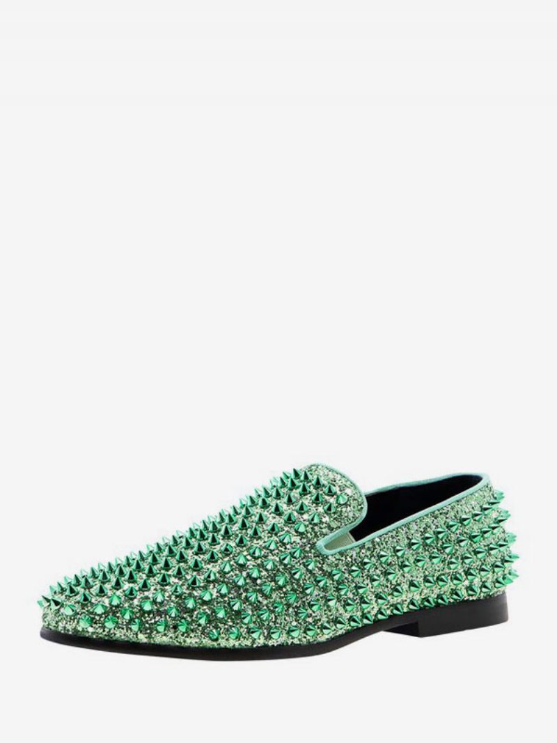 Mocassins Chaussures Pour Hommes Paillettes Pointes Rivets Slip-on Bal Fête Mariage - Vert Clair