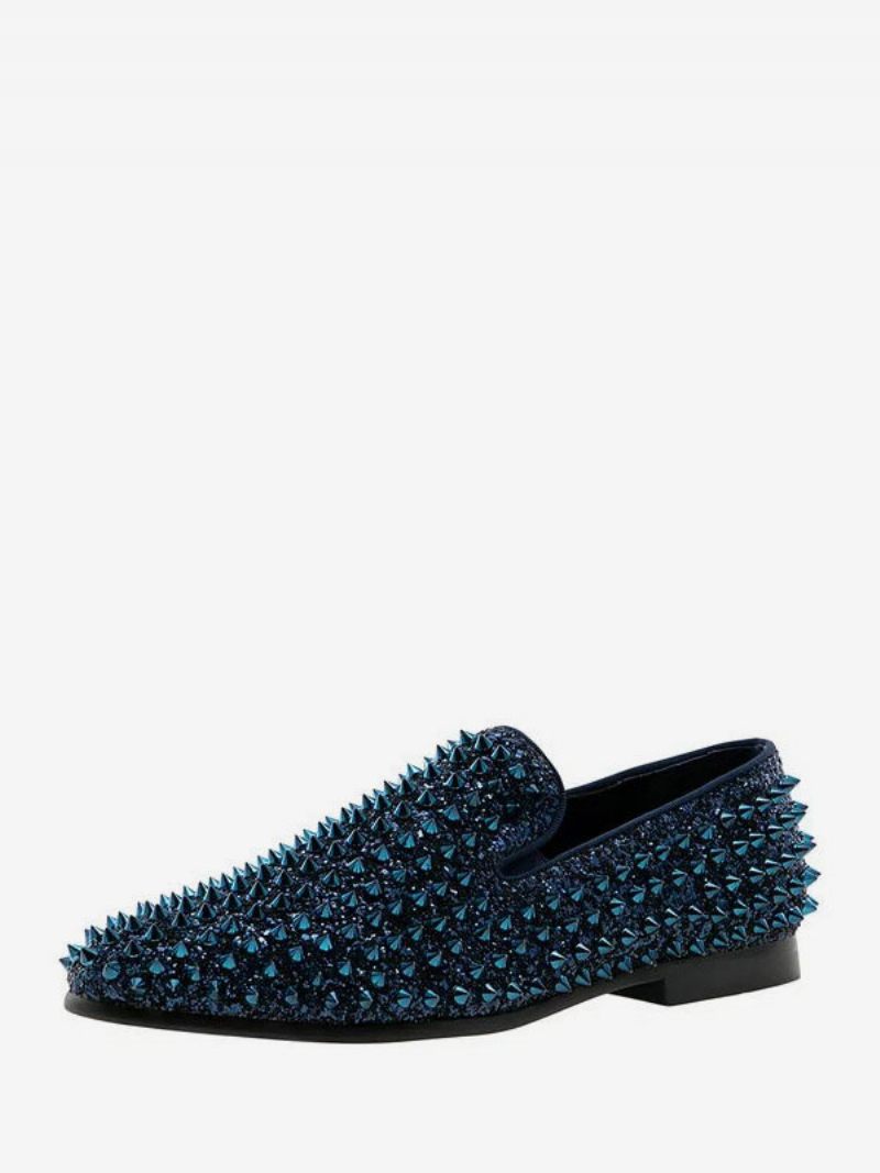 Mocassins Chaussures Pour Hommes Paillettes Pointes Rivets Slip-on Bal Fête Mariage - Marine Foncé