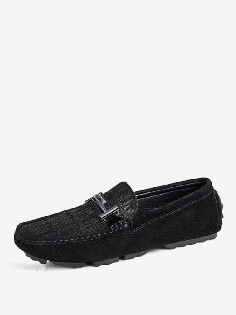 Mocassins Conduite À Pampilles Alligator Pour Hommes - Noir Rouge