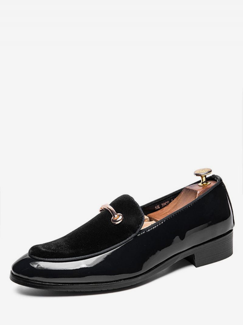 Mocassins Cuir Noir Pour Hommes Chaussures Mariage Bal Fête Avec Détails Métal À Enfiler - Noir