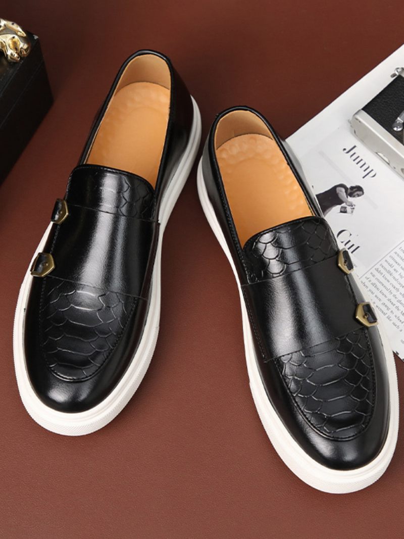 Mocassins Cuir Pu À Bout Rond Pour Hommes - Noir