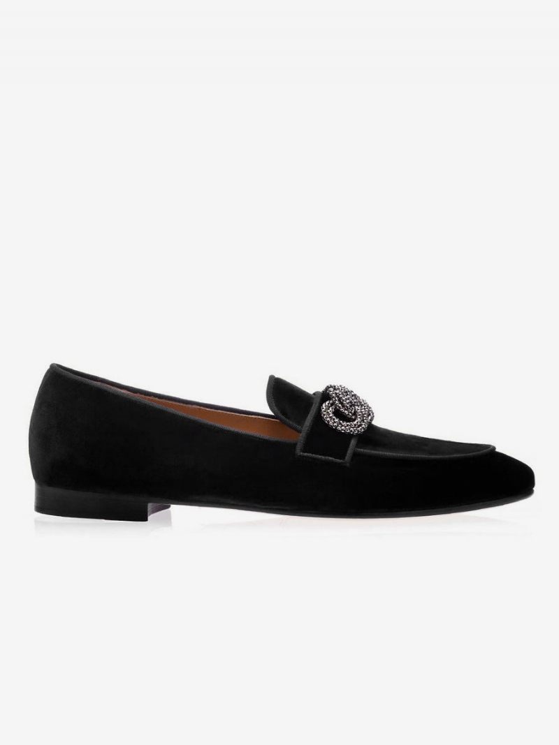 Mocassins Cuir Suédé Avec Détails Métalliques Pour Hommes Chaussures Bal À Enfiler Mariage - Noir