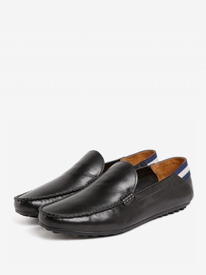 Mocassins Cuir Vache À Bout Rond Pour Hommes - Noir