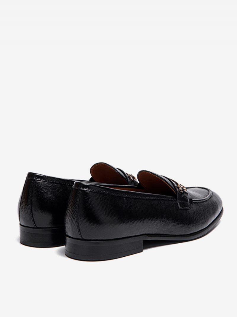 Mocassins Cuir Vache À Bout Rond Pour Hommes Chaussures Bal Promo Mariage - Noir