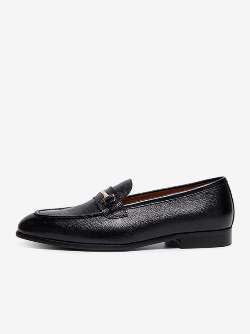 Mocassins Cuir Vache À Bout Rond Pour Hommes Chaussures Bal Promo Mariage - Noir