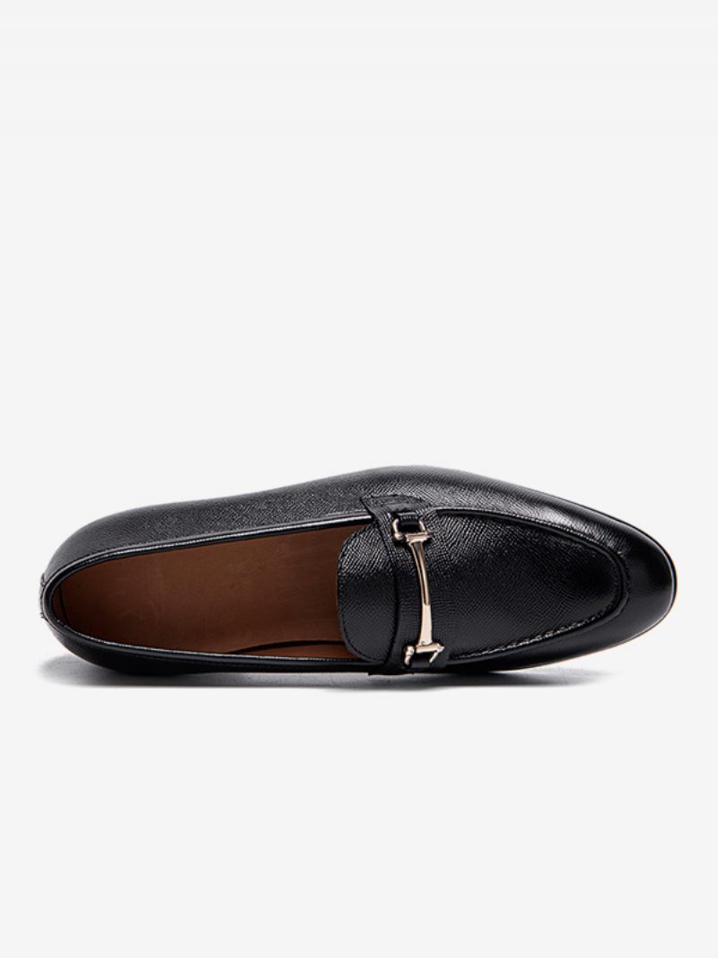 Mocassins Cuir Vache À Bout Rond Pour Hommes Chaussures Bal Promo Mariage - Noir