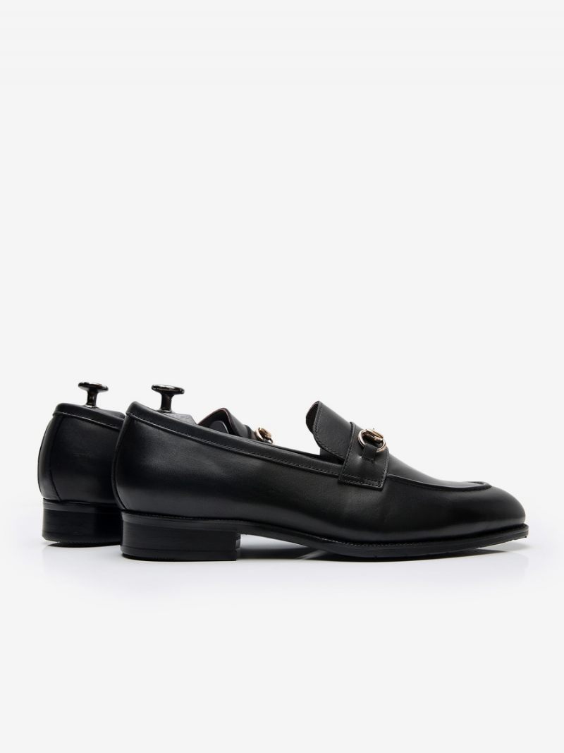 Mocassins Cuir Vache À Bout Rond Pour Hommes Chaussures Bal Promo Mariage - Noir