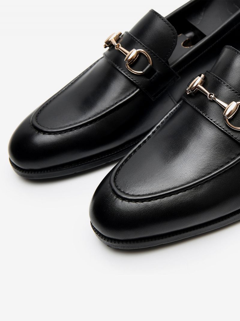 Mocassins Cuir Vache À Bout Rond Pour Hommes Chaussures Bal Promo Mariage - Noir