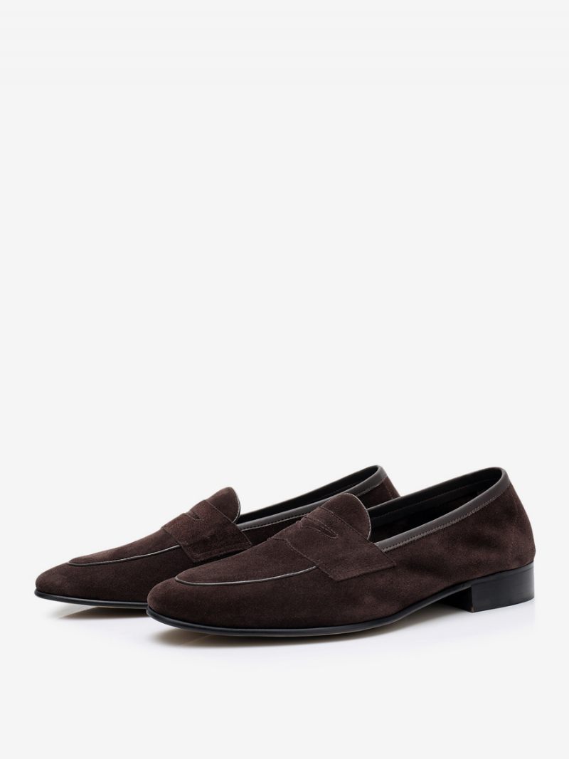 Mocassins Cuir Vache Pour Hommes Chaussures Bal Promo À Enfiler - Chocolat