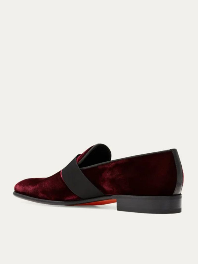 Mocassins Daim À Bout Rond Pour Hommes Avec Sangle Gros-grain Sur L'empeigne Bal Fin D'année Mariage - Bourgogne