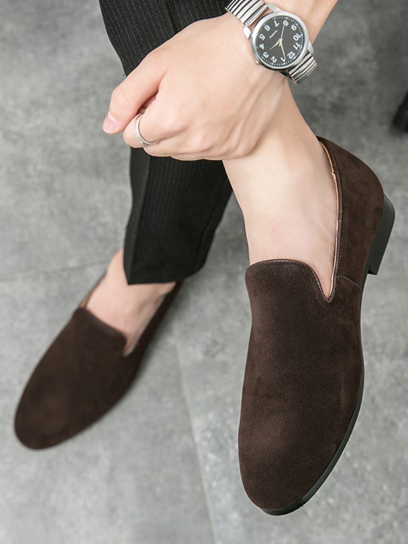 Mocassins À Enfiler Cuir Pu Pour Hommes - Café Marron