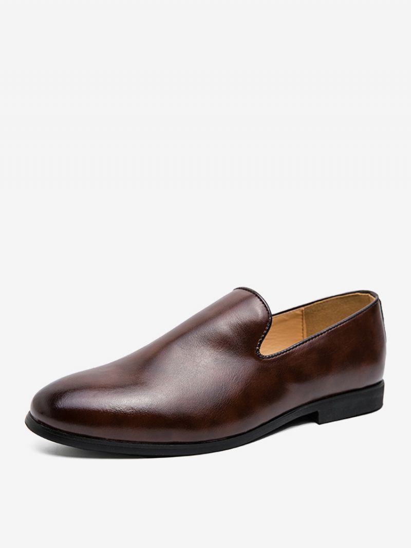 Mocassins À Enfiler Cuir Pu Pour Hommes - Marron Café