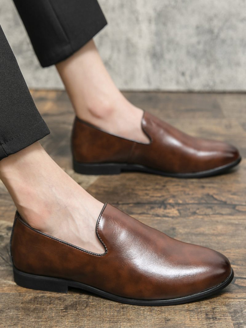 Mocassins À Enfiler Cuir Pu Pour Hommes - Marron Café