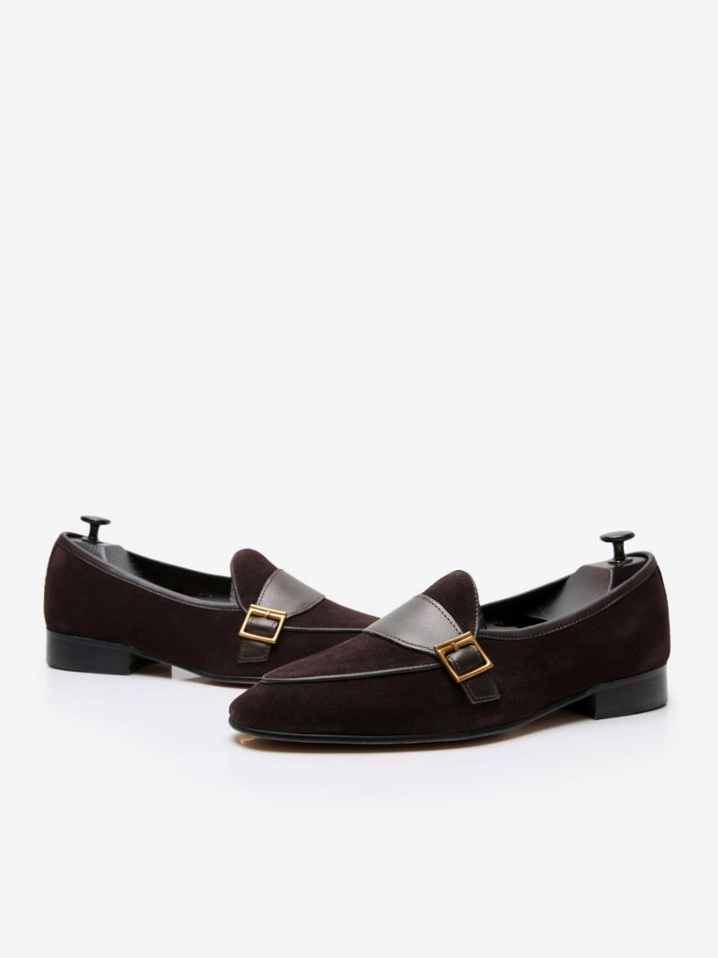 Mocassins À Enfiler Cuir Vache Pour Hommes Chaussures Bal Mariage - Chocolat