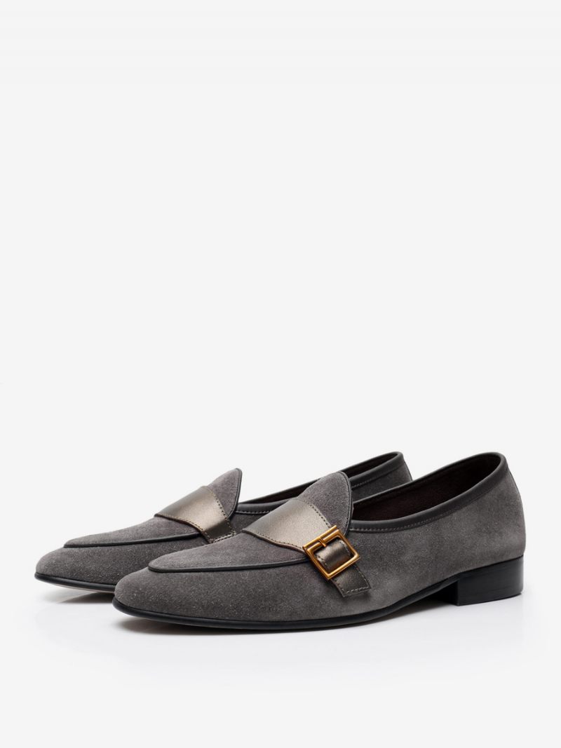 Mocassins À Enfiler Cuir Vache Pour Hommes Chaussures Bal Mariage - Gris