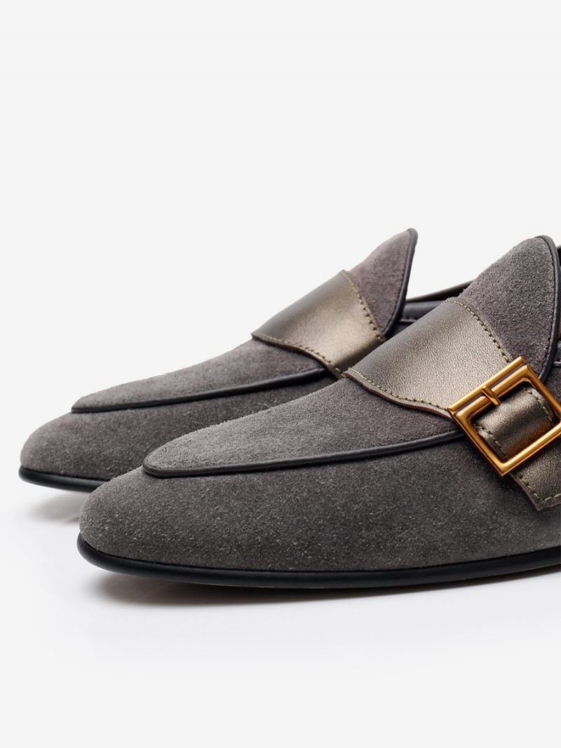 Mocassins À Enfiler Cuir Vache Pour Hommes Chaussures Bal Mariage - Gris