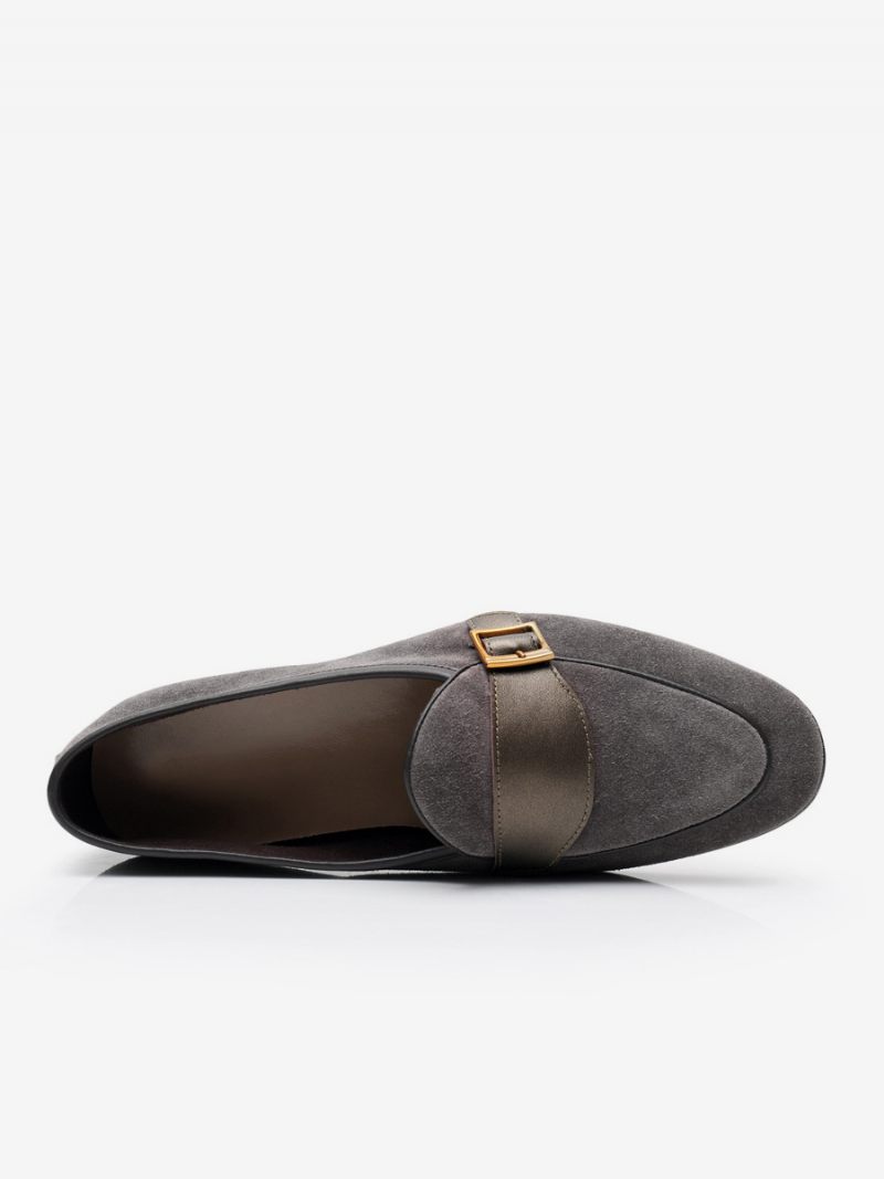 Mocassins À Enfiler Cuir Vache Pour Hommes Chaussures Bal Mariage - Gris