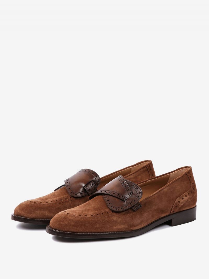 Mocassins À Enfiler Cuir Vache Pour Hommes Chaussures Bal Promo Daim