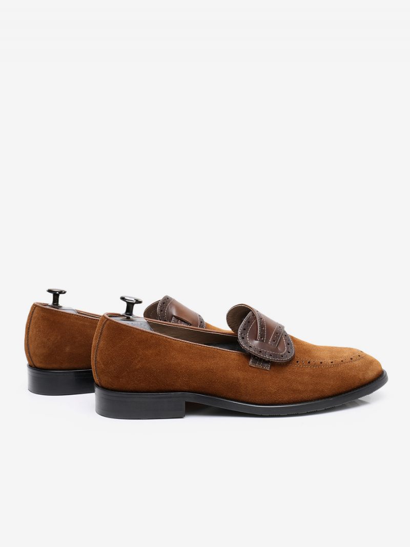 Mocassins À Enfiler Cuir Vache Pour Hommes Chaussures Bal Promo Daim - Marron Café