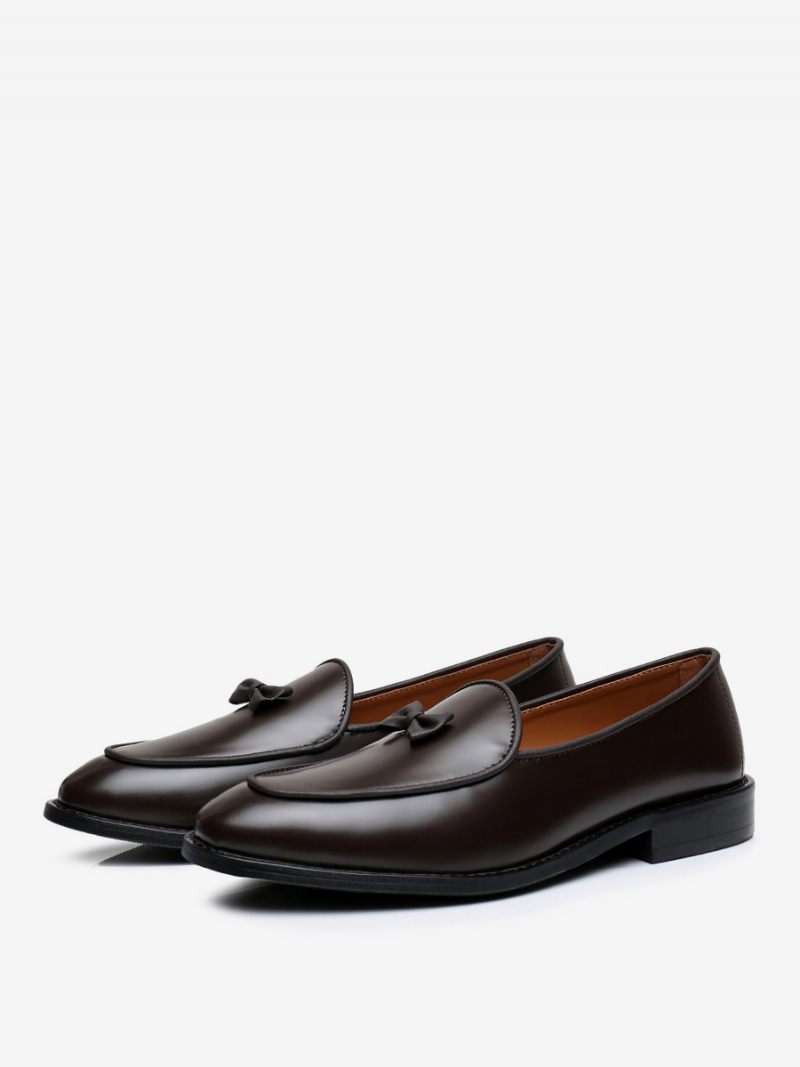 Mocassins À Enfiler Cuir Vache Pour Hommes Robe Avec Nœud Chaussures Bal Et Mariage