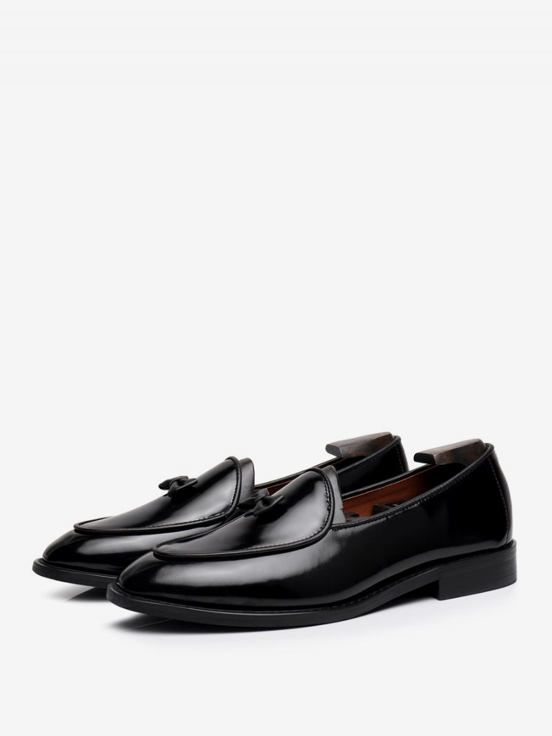 Mocassins À Enfiler Cuir Vache Pour Hommes Robe Avec Nœud Chaussures Bal Et Mariage - Noir