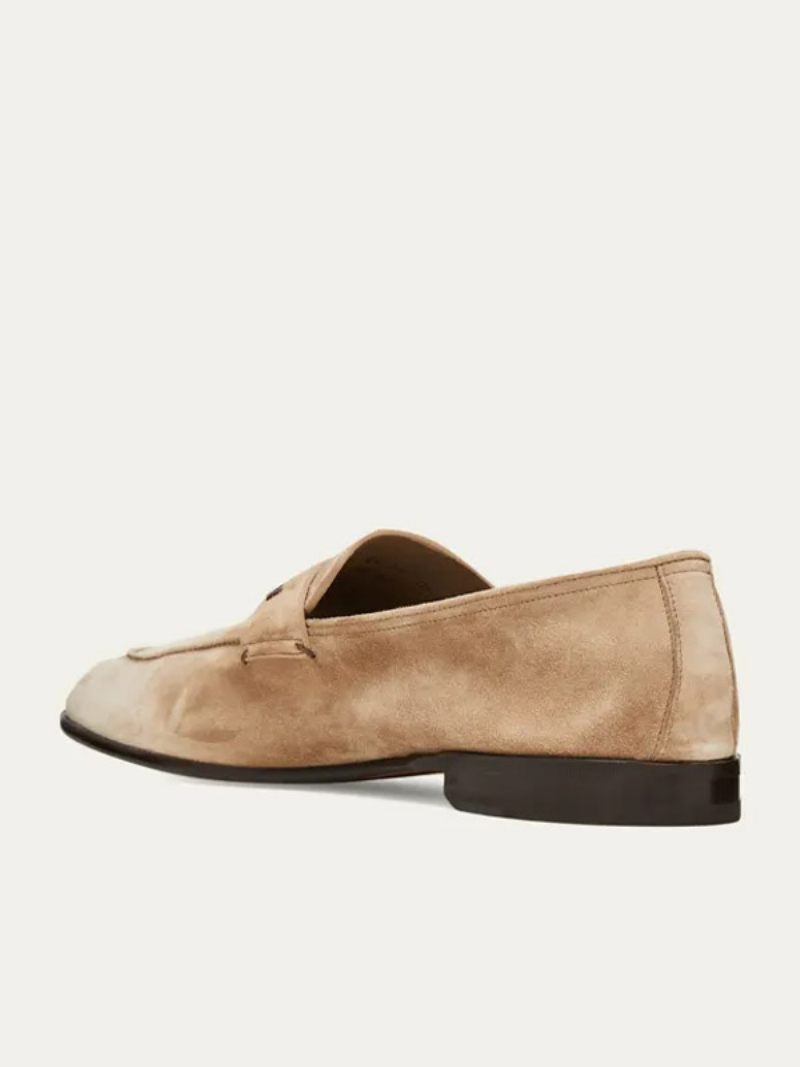 Mocassins À Enfiler Daim Bout Rond Et Sangle Maintien Penny Pour Hommes - Brun Clair