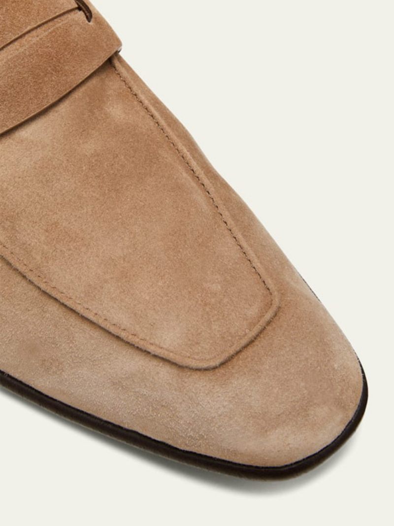 Mocassins À Enfiler Daim Bout Rond Et Sangle Maintien Penny Pour Hommes - Brun Clair