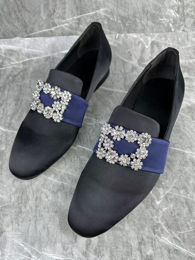 Mocassins À Enfiler Pour Hommes Avec Strass Et Bout Rond Satin