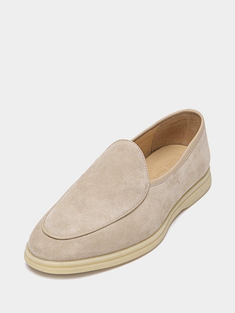 Mocassins À Enfiler Pour Hommes Chaussures Cuir Vache Bout Rond - Beige