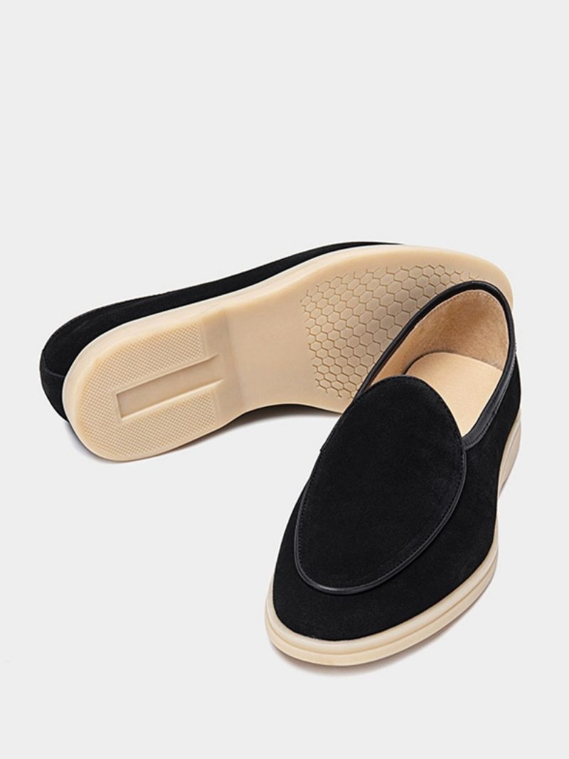 Mocassins À Enfiler Pour Hommes Chaussures Cuir Vache Bout Rond - Noir