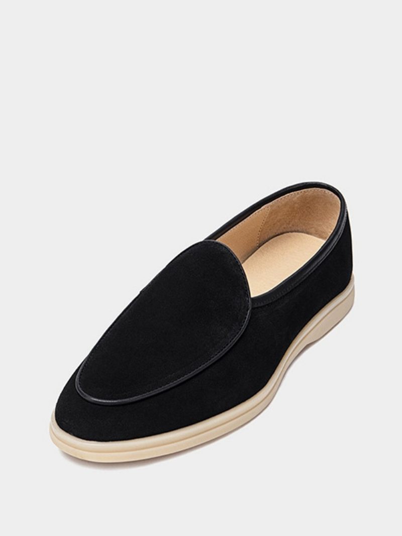 Mocassins À Enfiler Pour Hommes Chaussures Cuir Vache Bout Rond - Noir