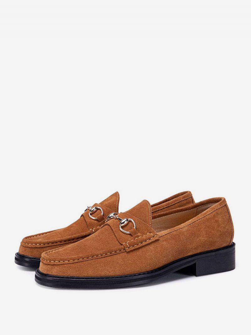 Mocassins À Enfiler Peau D'enfant Pour Hommes Chaussures Bal Mariage - Marron Café