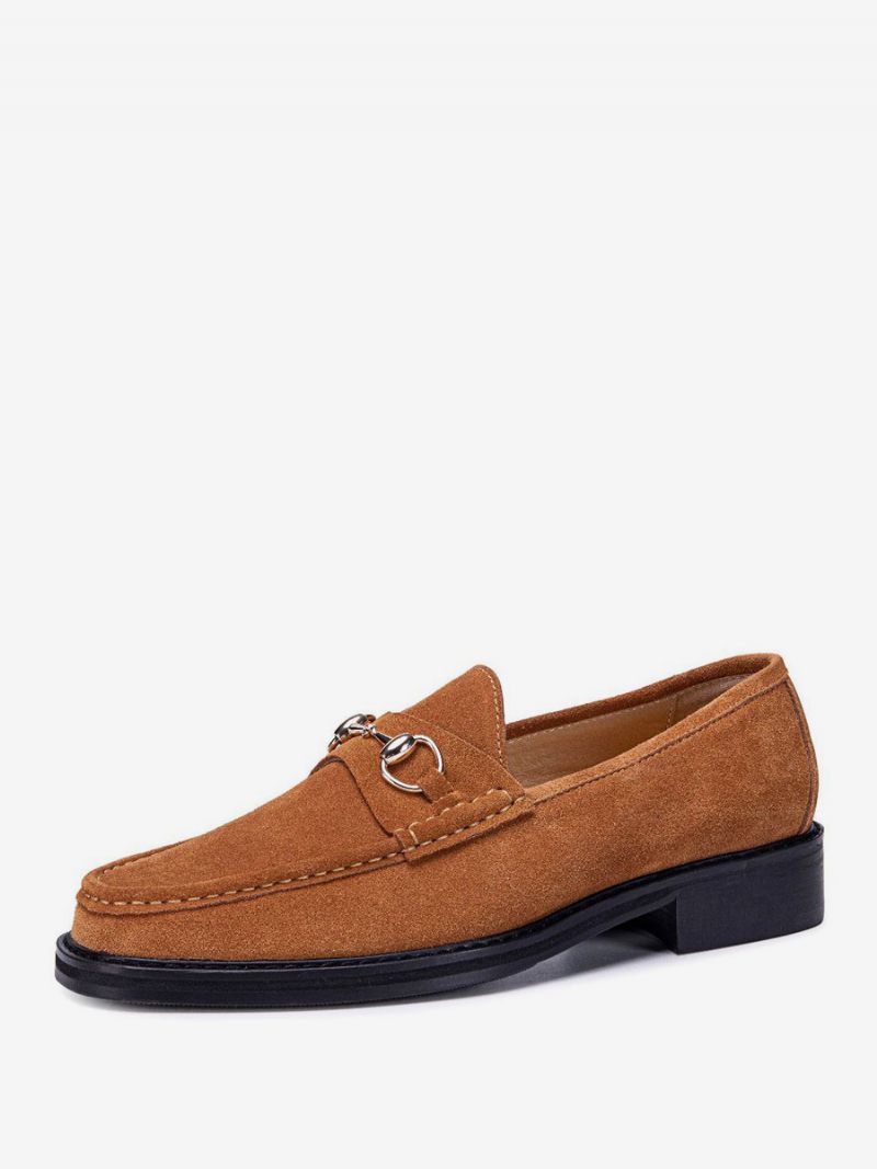 Mocassins À Enfiler Peau D'enfant Pour Hommes Chaussures Bal Mariage - Marron Café