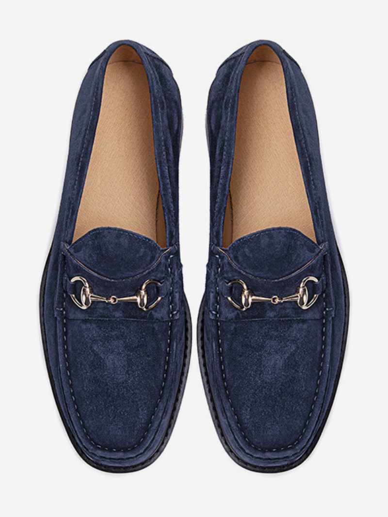 Mocassins À Enfiler Peau D'enfant Pour Hommes Chaussures Bal Mariage - Bleu