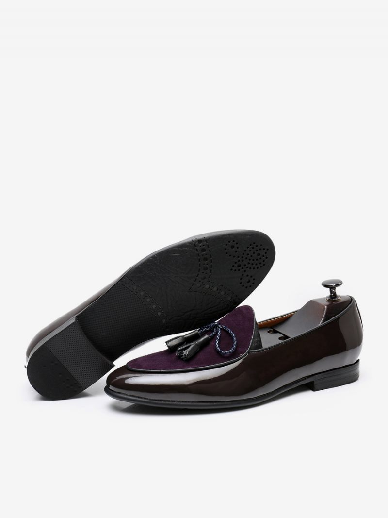 Mocassins À Enfiler Peau Vache Pour Hommes Chaussures Bal Promo Et Mariage - Violet