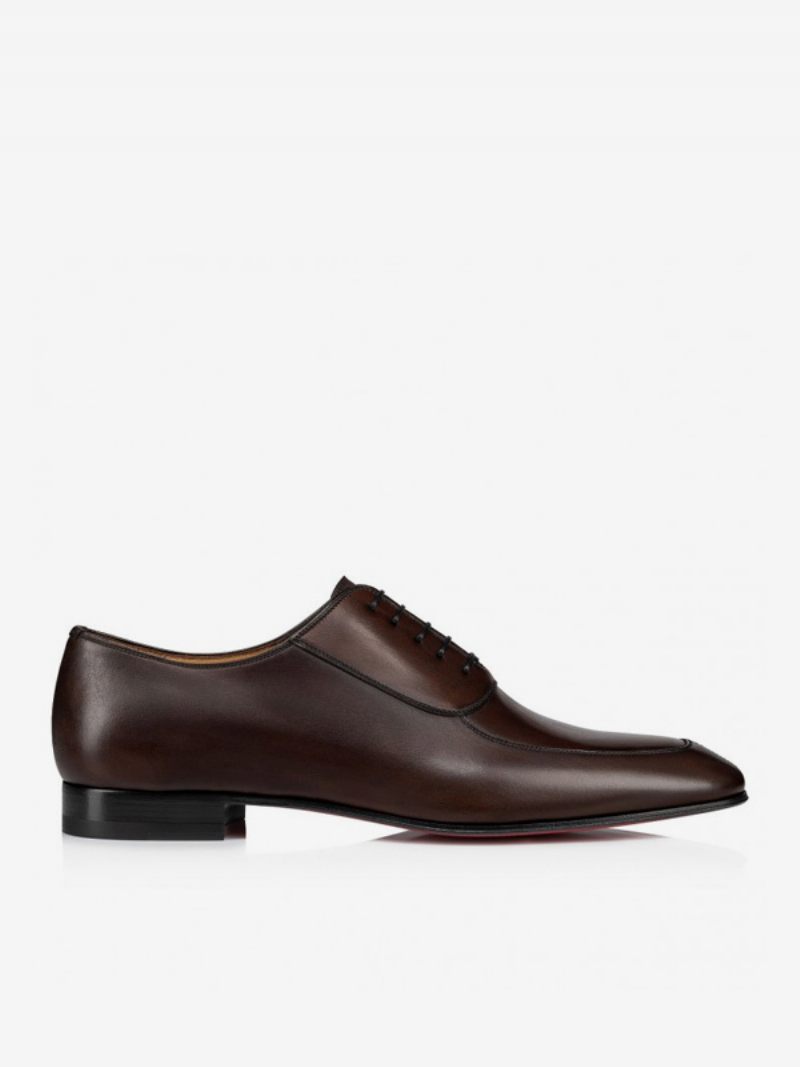 Mocassins Pour Hommes À Bout Rond Cuir Pu Oxford Chaussures Bal Mariage - Café Brun