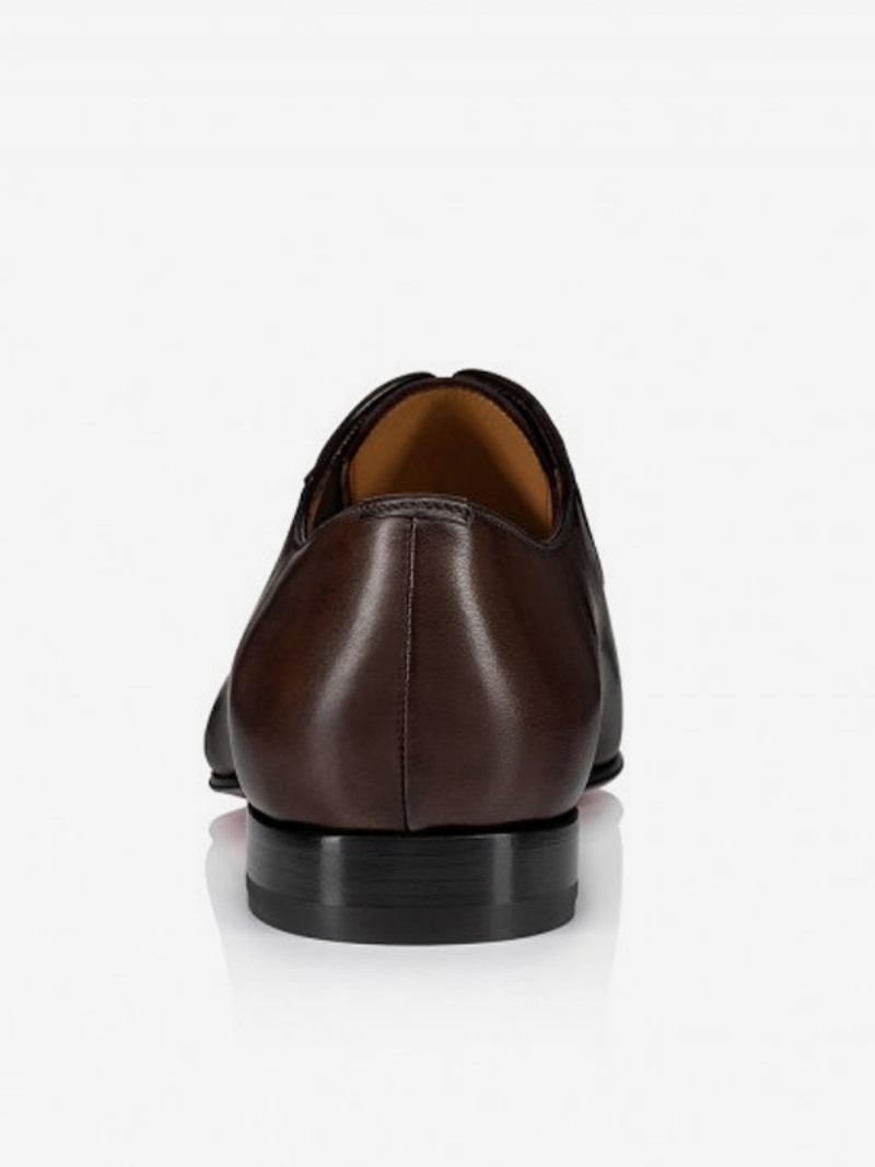 Mocassins Pour Hommes À Bout Rond Cuir Pu Oxford Chaussures Bal Mariage - Café Brun