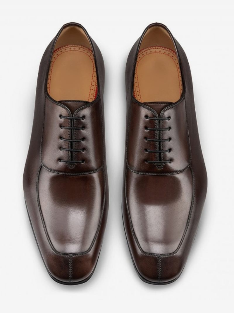 Mocassins Pour Hommes À Bout Rond Cuir Pu Oxford Chaussures Bal Mariage - Café Brun