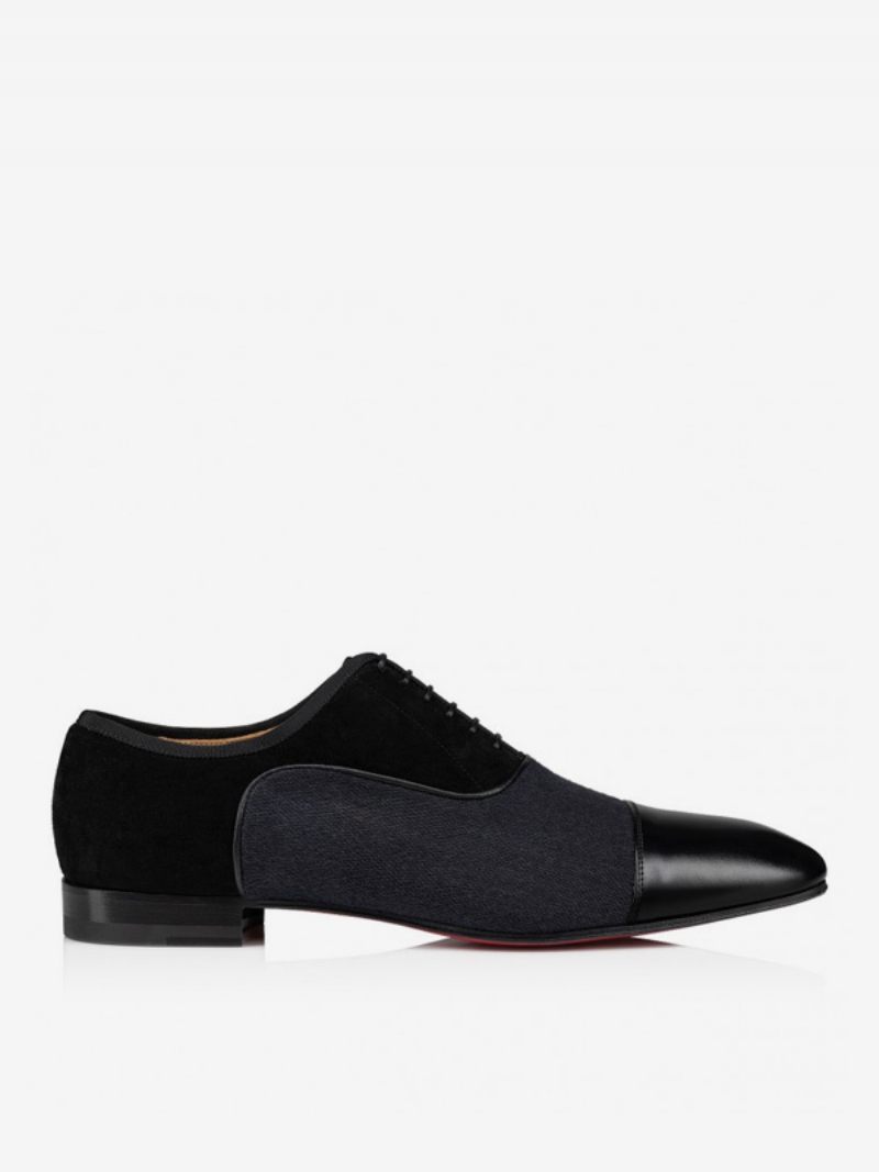 Mocassins Pour Hommes À Bout Rond Cuir Pu Oxford Chaussures Bal Mariage - Noir