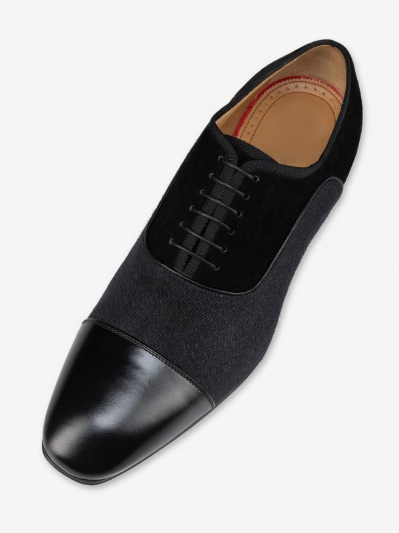 Mocassins Pour Hommes À Bout Rond Cuir Pu Oxford Chaussures Bal Mariage - Noir