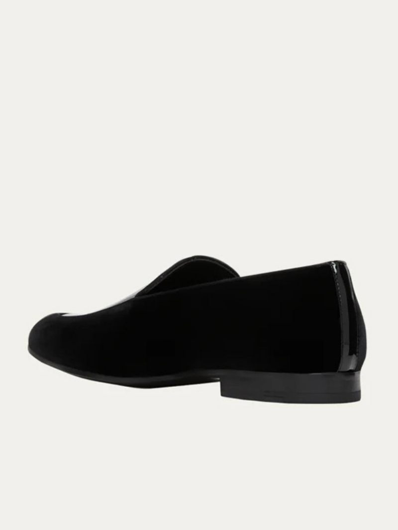 Mocassins Pour Hommes À Bout Rond Enfiler Bal Fin D'année Chaussures Marié Mariage - Noir